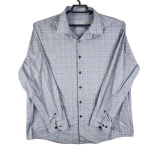 Men's Tasso Elba Shirt Blue & Gray Plaid Long Sleeve Button-Down Size XXL